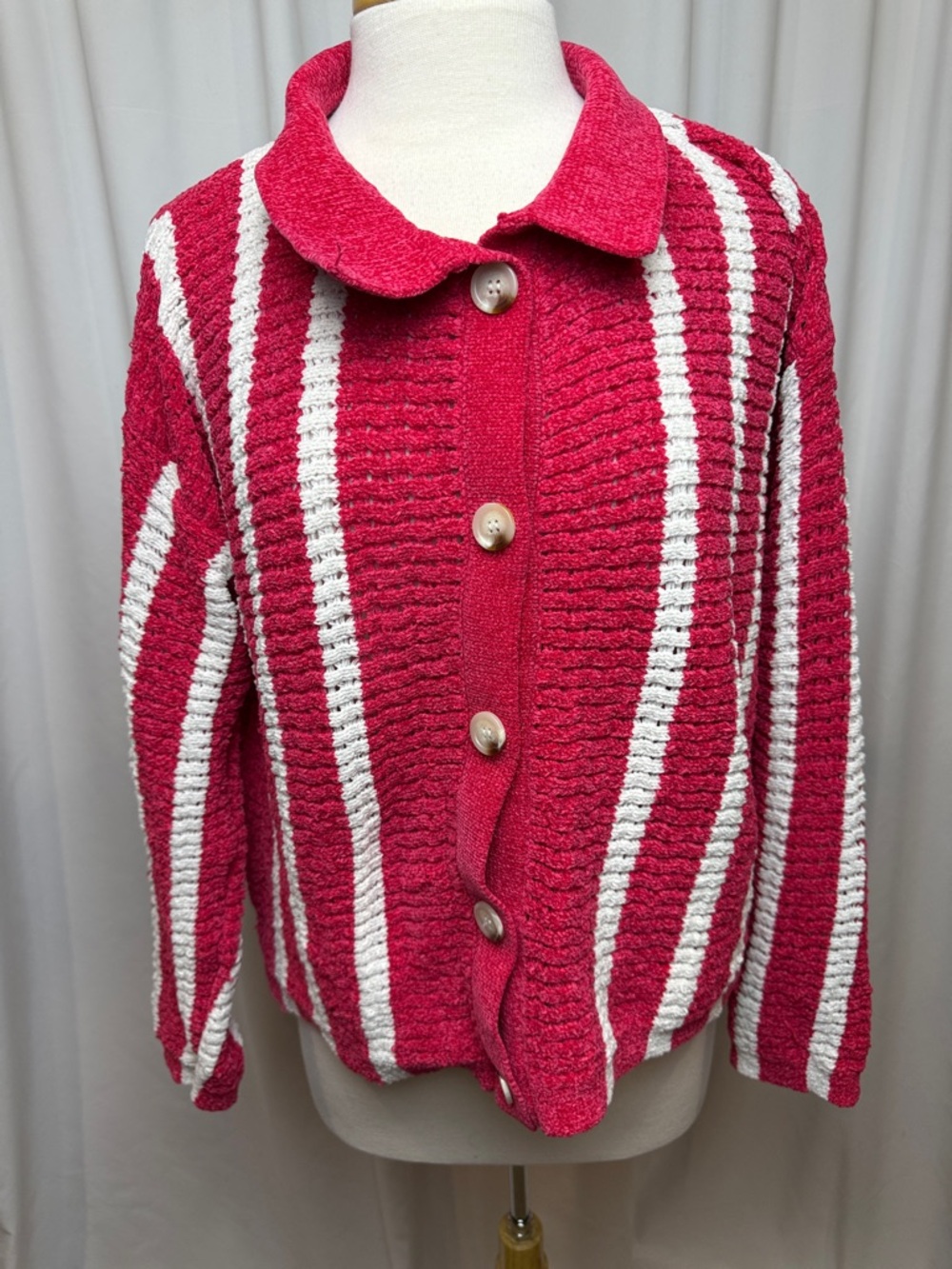 Buttermelon Soft Chenille Striped Women's Cardigan Sweater, Medium